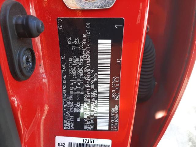 5TFRY5F18AX093646 - 2010 TOYOTA TUNDRA DOU RED photo 10