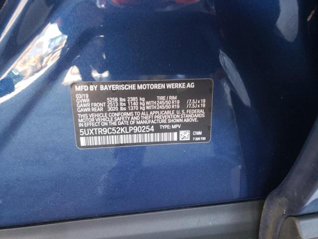 5UXTR9C52KLP90254 - 2019 BMW X3 XDRIVE3 BLUE photo 10