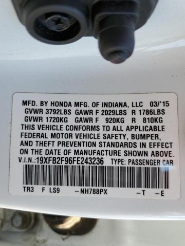 19XFB2F96FE243236 - 2015 HONDA CIVIC EXL Ağ foto 10