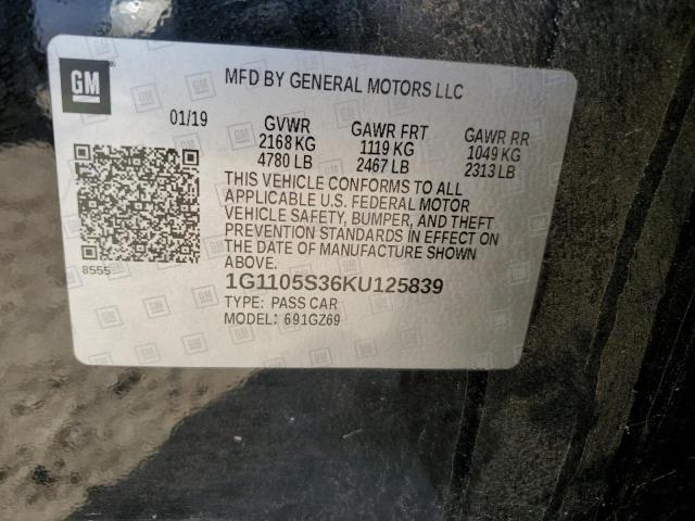 1G1105S36KU125839 - 2019 CHEVROLET IMPALA PRE შავი ფოტო 10