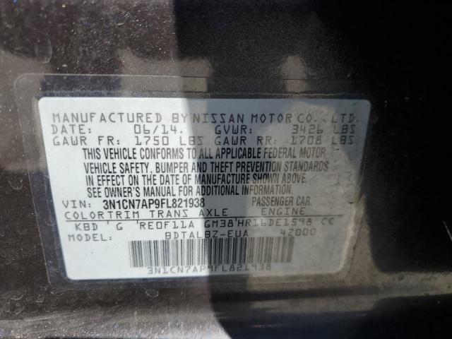 3N1CN7AP9FL821938 - 2015 NISSAN VERSA S GRAY photo 10