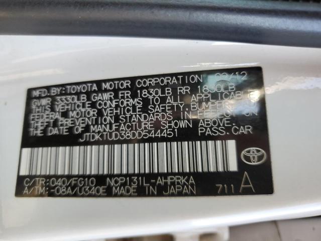 JTDKTUD38DD544451 - 2013 TOYOTA YARIS WHITE photo 10