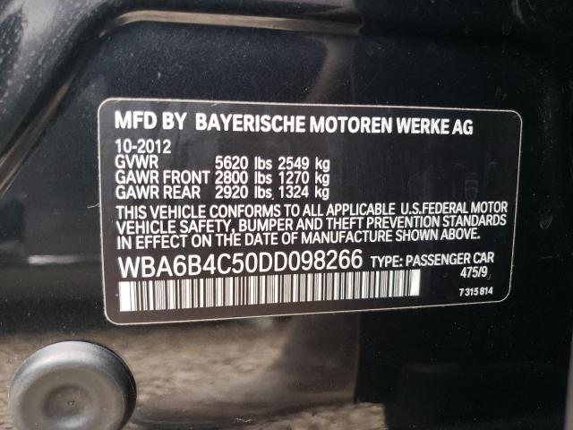 WBA6B4C50DD098266 - 2013 BMW 650 XI შავი ფოტო 10