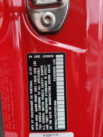 WVWDA71F27V031886 - 2007 VOLKSWAGEN EOS 2.0T S RED photo 10