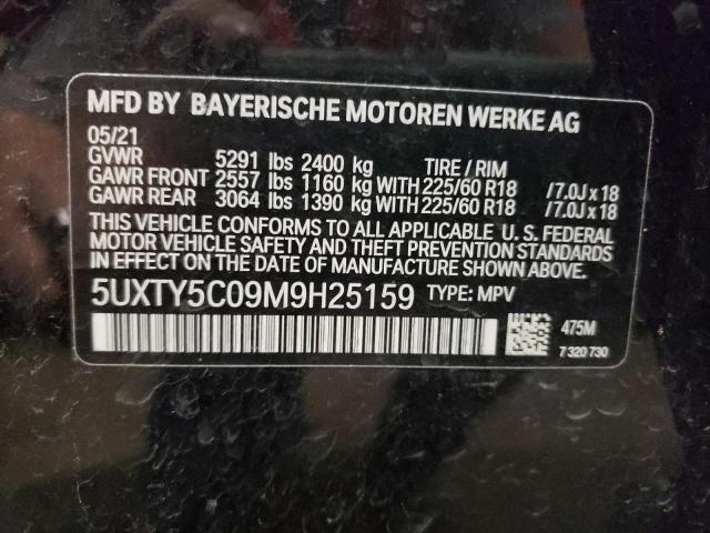 5UXTY5C09M9H25159 - 2021 BMW X3 XDRIVE3 BLACK photo 10