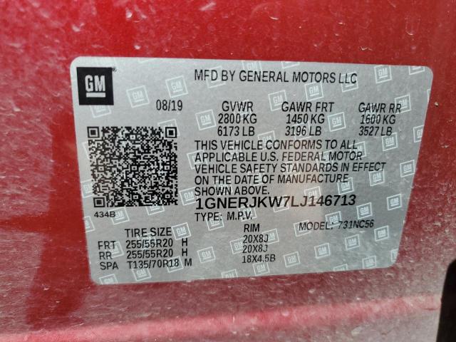 1GNERJKW7LJ146713 - 2020 CHEVROLET TRAVERSE R RED photo 10