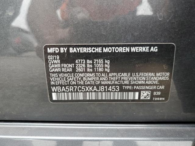 WBA5R7C5XKAJ81453 - 2019 BMW 330XI BLACK photo 10