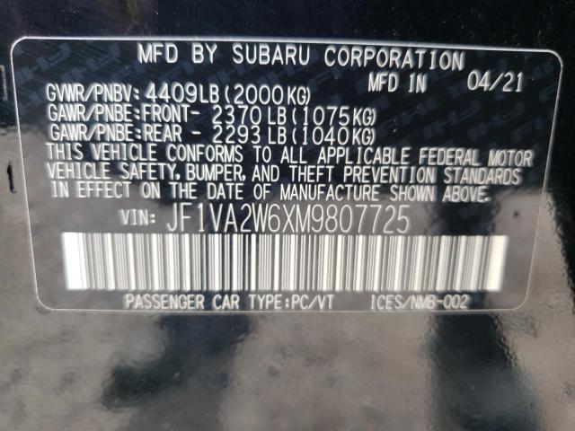 JF1VA2W6XM9807725 - 2021 SUBARU WRX STI LI BLACK photo 10