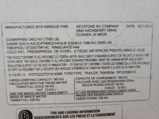 4YDT32227DT414389 - 2013 PASSPORT TRAVELTRLR WHITE photo 10