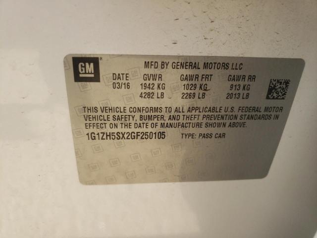 1G1ZH5SX2GF250105 - 2016 CHEVROLET MALIBU PRE თეთრი ფოტო 10