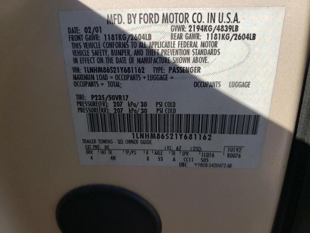 1LNHM86S21Y681162 - 2001 LINCOLN LS 白色 照片 10