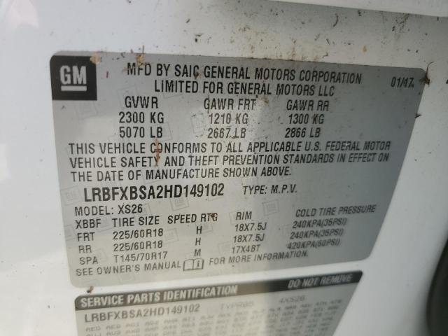 LRBFXBSA2HD149102 - 2017 BUICK ENVISION E WHITE photo 10