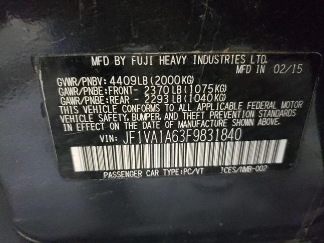 JF1VA1A63F9831840 - 2015 SUBARU WRX GRAY photo 10