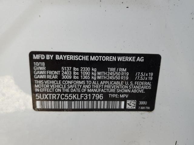 5UXTR7C55KLF31796 - 2019 BMW X3 SDRIVE3 Ақ фото 10