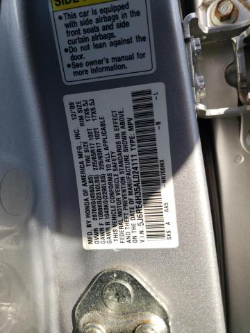 5J6RE4H35AL024111 - 2010 HONDA CR-V LX SILVER photo 10