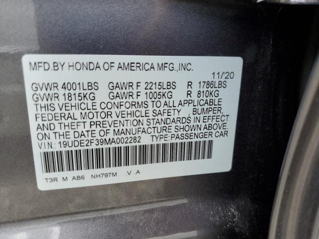 19UDE2F39MA002282 - 2021 ACURA ILX Gris photo 10