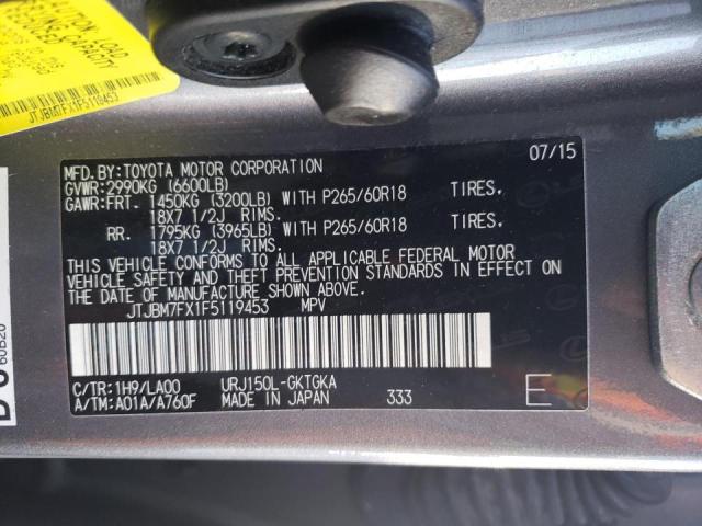 JTJBM7FX1F5119453 - 2015 LEXUS GX 460 CHARCOAL photo 10