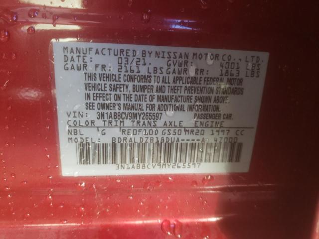 3N1AB8CV9MY265597 - 2021 NISSAN SENTRA SV RED photo 10