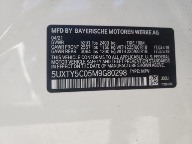 5UXTY5C05M9G80298 - 2021 BMW X3 XDRIVE3 WHITE photo 10