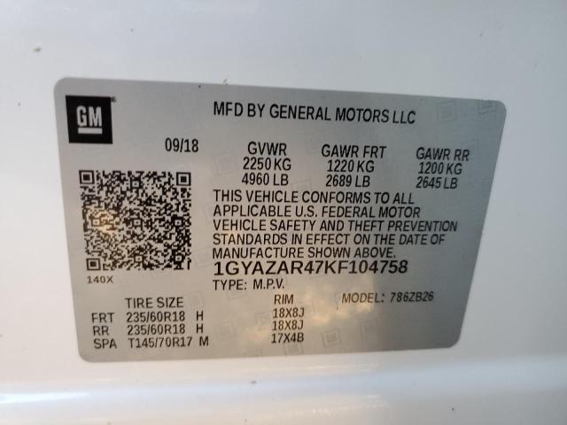 1GYAZAR47KF104758 - 2019 CADILLAC XT4 LUXURY WHITE photo 10