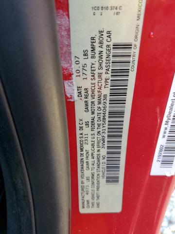 3VWRF31Y58M406938 - 2008 VOLKSWAGEN NEW BEETLE 红色 照片 10