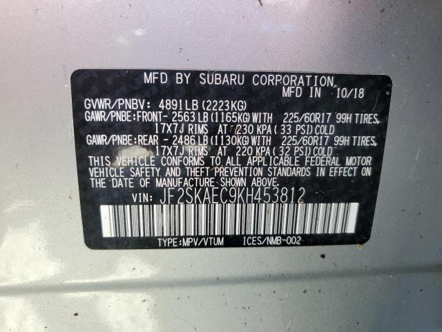 JF2SKAEC9KH453812 - 2019 SUBARU FORESTER P SILVER photo 10