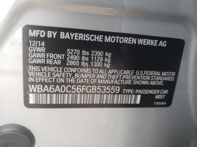 WBA6A0C56FGB53559 - 2015 BMW 640 I GRAN SILVER photo 10