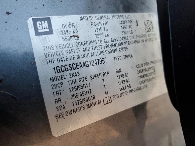 1GCGSCEA4G1247957 - 2016 CHEVROLET COLORADO L BLACK photo 10