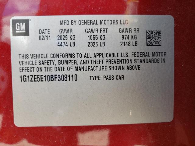 1G1ZE5E10BF308110 - 2011 CHEVROLET MALIBU LTZ წითელი ფოტო 10