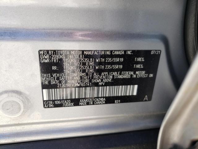 2T3C1RFV3MW165141 - 2021 TOYOTA RAV4 XLE P SILVER photo 10