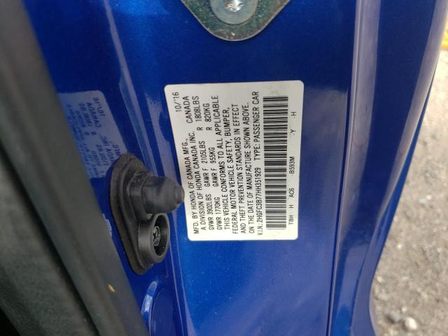 2HGFC3B77HH351929 - 2017 HONDA CIVIC EXL Mavi foto 10