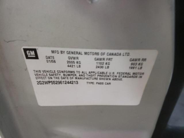 2G2WP552961244213 - 2006 PONTIAC GRAND PRIX ვერცხლისფერი ფოტო 10
