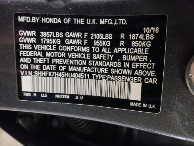 SHHFK7H45HU404511 - 2017 HONDA CIVIC SPOR GRAY photo 10