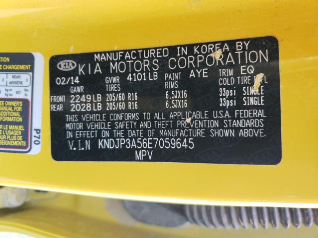 KNDJP3A56E7059645 - 2014 KIA SOUL YELLOW photo 10