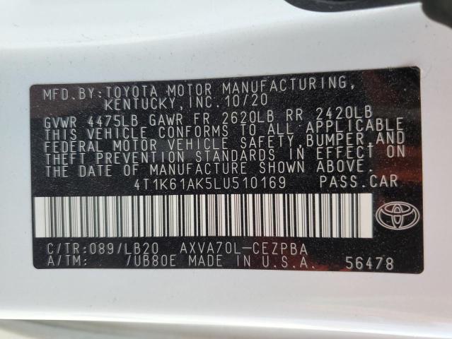 4T1K61AK5LU510169 - 2020 TOYOTA CAMRY XSE WHITE photo 10