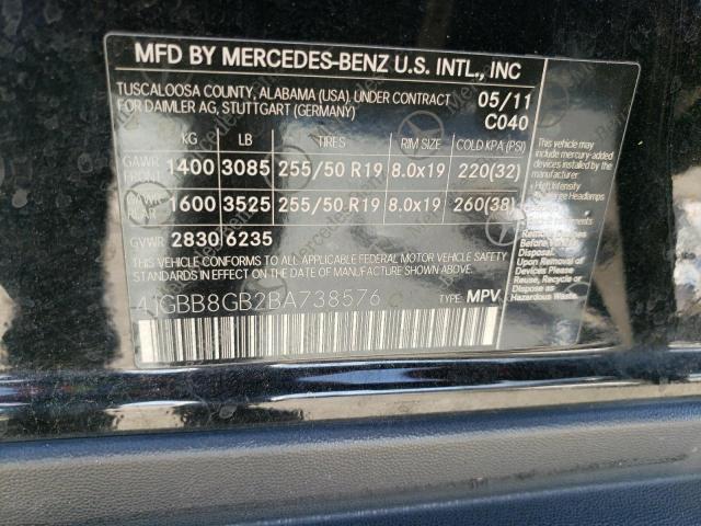 4JGBB8GB2BA738576 - 2011 MERCEDES-BENZ ML 350 4MA BLACK photo 10