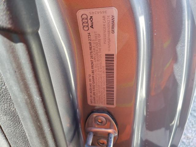 WAUVGAFH6BN005274 - 2011 AUDI S5 PRESTIG GRAY photo 10