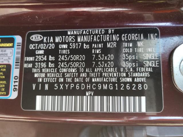 5XYP6DHC9MG126280 - 2021 KIA TELLURIDE BURGUNDY photo 10