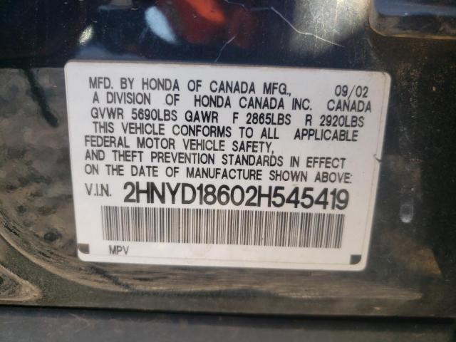 2HNYD18602H545419 - 2002 ACURA MDX TOURIN BLACK photo 10