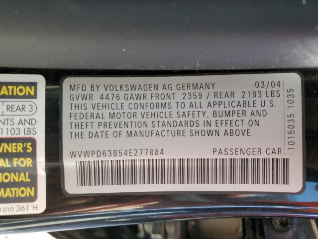 WVWPD63B54E277884 - 2004 VOLKSWAGEN PASSAT GLS BLACK photo 10