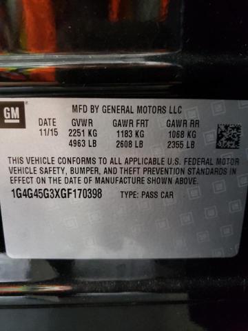 1G4G45G3XGF170398 - 2016 BUICK LACROSSE S BLACK photo 10