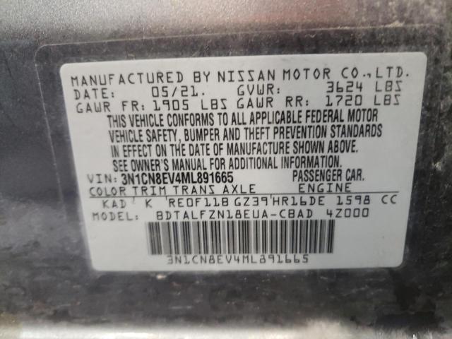 3N1CN8EV4ML891665 - 2021 NISSAN VERSA SV CHARCOAL photo 10