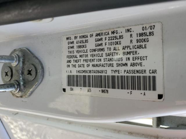 1HGCM56387A094912 - 2007 HONDA ACCORD SE WHITE photo 10