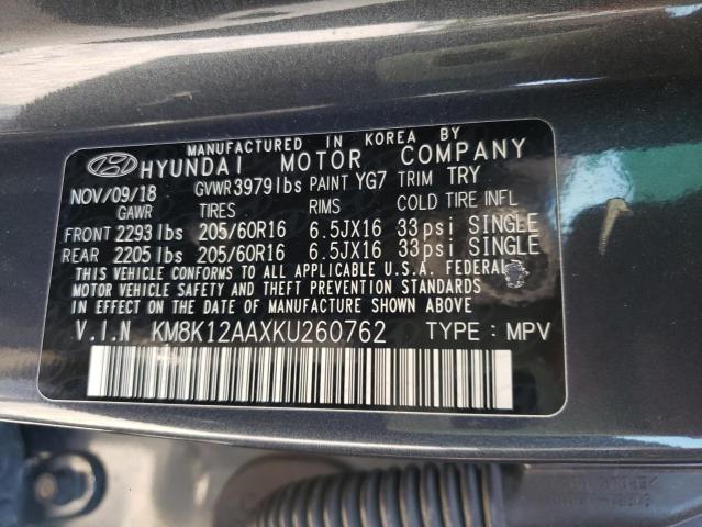 KM8K12AAXKU260762 - 2019 HYUNDAI KONA SE BLUE photo 10