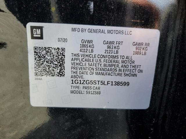 1G1ZG5ST5LF138599 - 2020 CHEVROLET MALIBU RS 黑色 照片 10