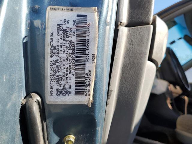 4T1BG22K8YU926385 - 2000 TOYOTA CAMRY CE TEAL photo 10