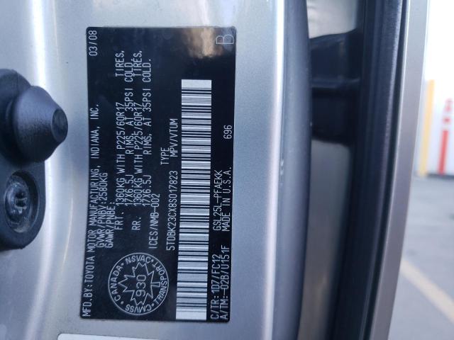 5TDBK23CX8S017823 - 2008 TOYOTA SIENNA LE SILVER photo 10