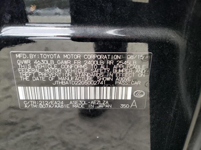 JTHBA1D22G5002741 - 2016 LEXUS IS 200T BLACK photo 10