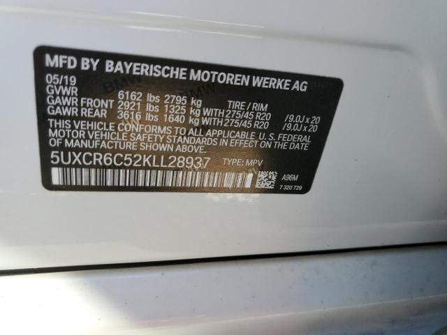 5UXCR6C52KLL28937 - 2019 BMW X5 XDRIVE4 WHITE photo 10