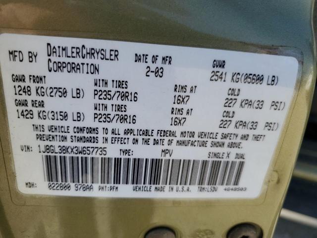 1J8GL38KX3W657735 - 2003 JEEP LIBERTY RE GREEN photo 10